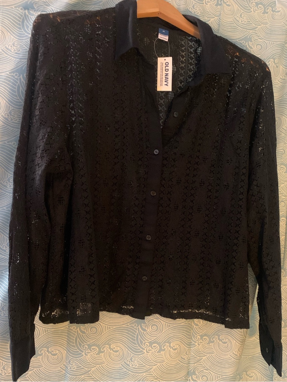 Old Navy Black Lace Button-Up Blouse